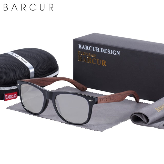BARCUR Black Walnut  Polarized Sunglasses With Wood Box