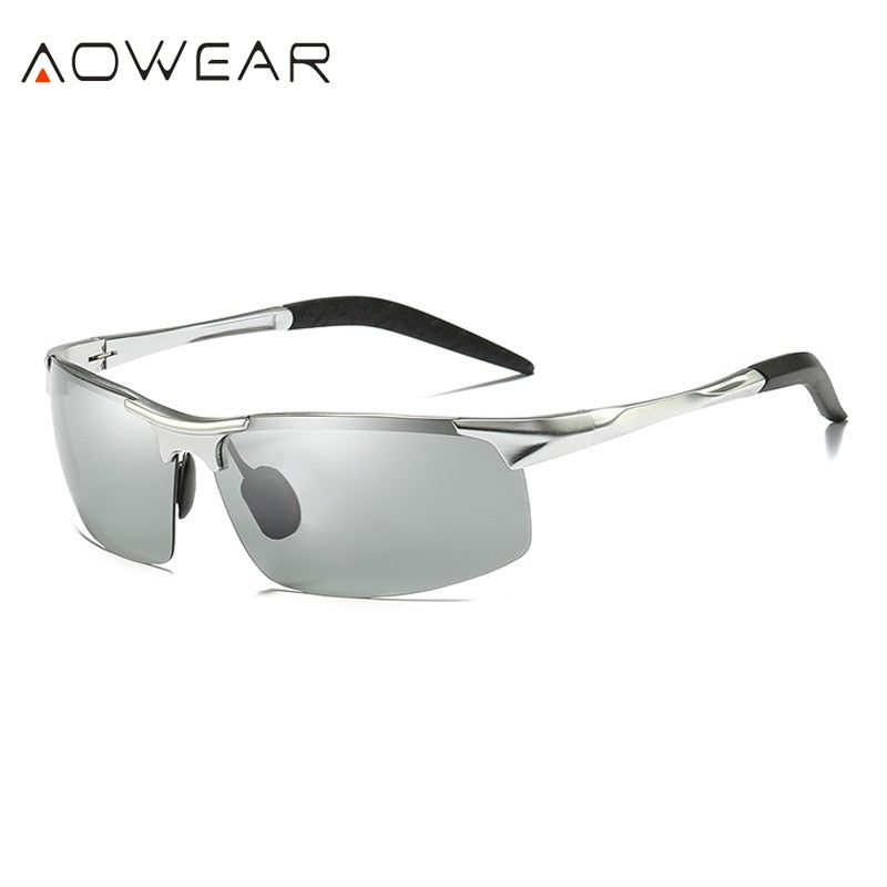 AOWEAR Mens Photochromic Sunglasses Men Polarized Day Night Driving Chameleon Glasses Aluminium Magnesium Sports Style Sunglass