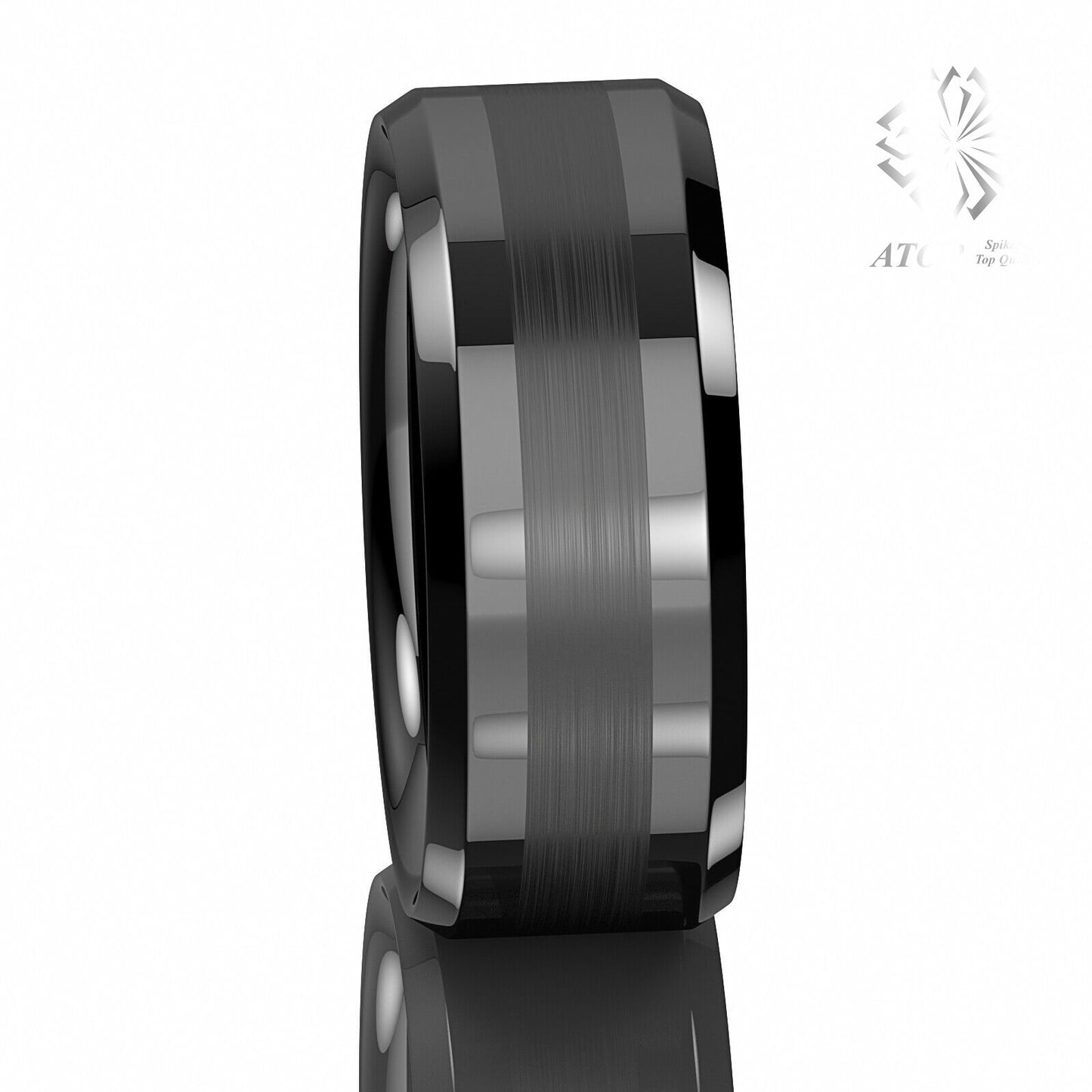 8Mm ATOP Brushed Center black Tungsten Carbide ring Wedding Band Mens Jewelry