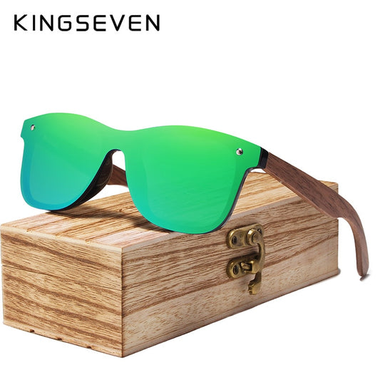 KINGSEVEN Mens Sunglasses Polarized Walnut Wood Mirror Lens Sun Glasses Women Brand Design Colorful Shades Handmade