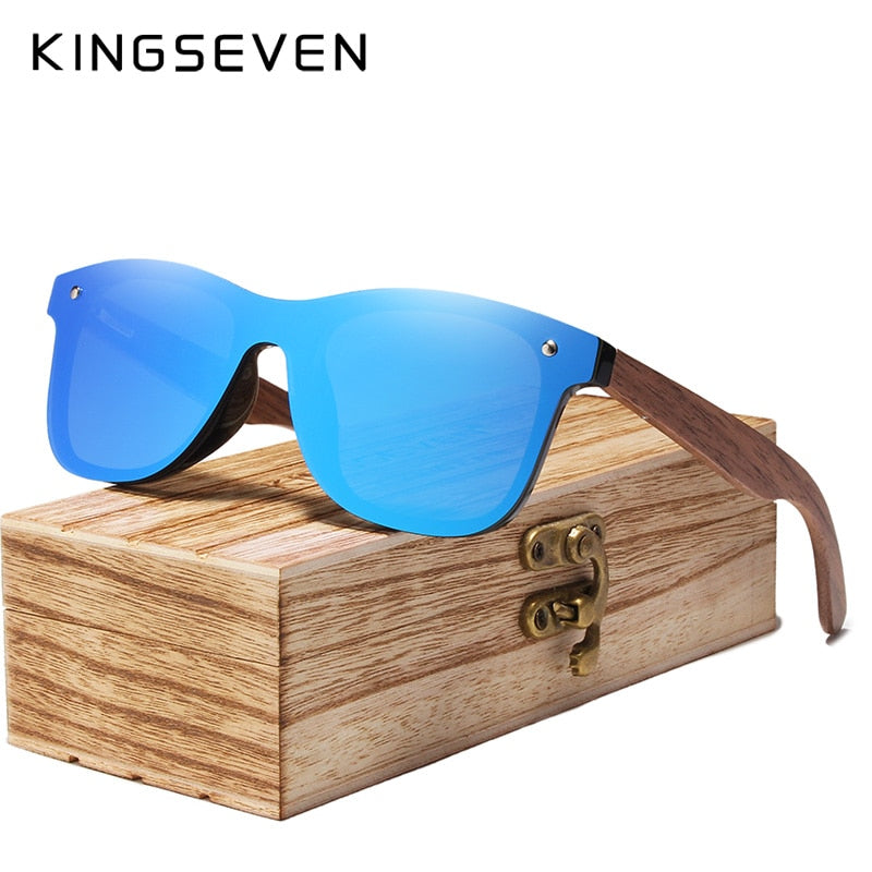 KINGSEVEN Mens Sunglasses Polarized Walnut Wood Mirror Lens Sun Glasses Women Brand Design Colorful Shades Handmade