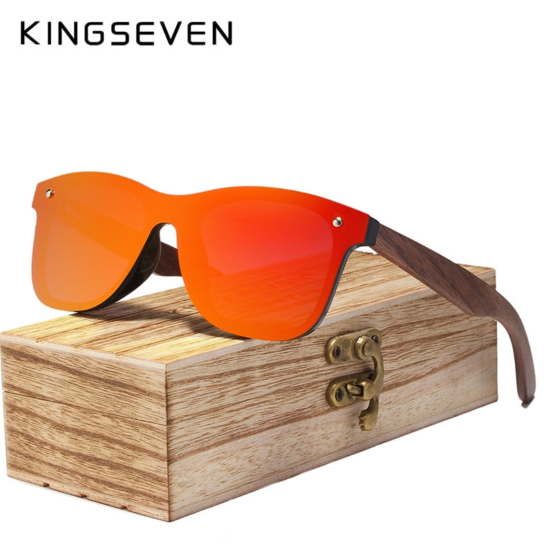 KINGSEVEN Mens Sunglasses Polarized Walnut Wood Mirror Lens Sun Glasses Women Brand Design Colorful Shades Handmade