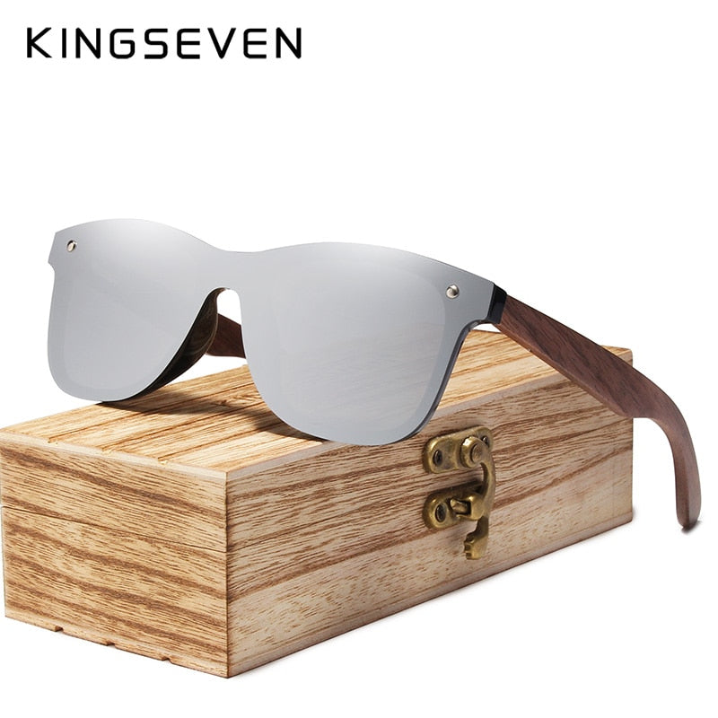 KINGSEVEN Mens Sunglasses Polarized Walnut Wood Mirror Lens Sun Glasses Women Brand Design Colorful Shades Handmade