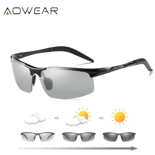 AOWEAR Mens Photochromic Sunglasses Men Polarized Day Night Driving Chameleon Glasses Aluminium Magnesium Sports Style Sunglass