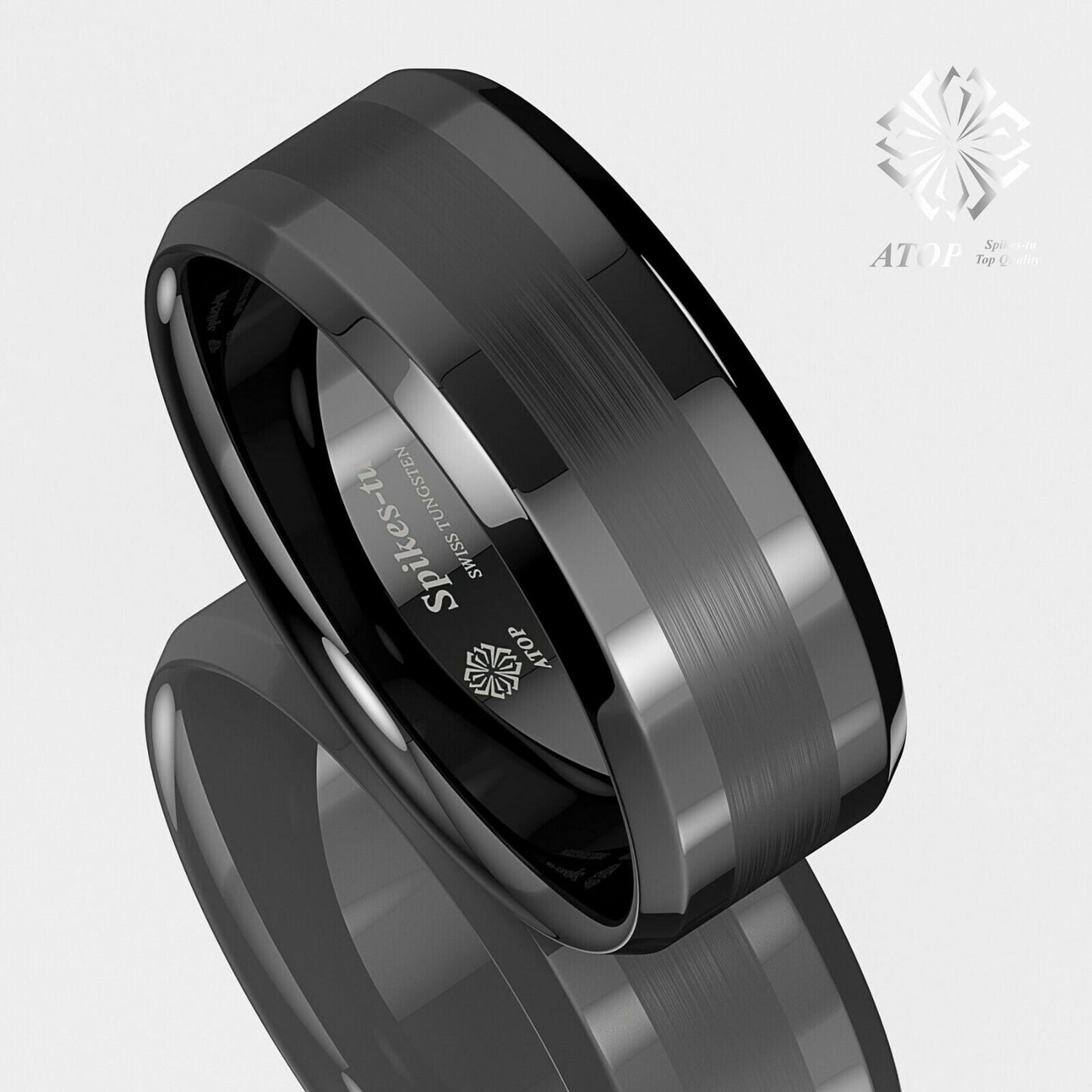 8Mm ATOP Brushed Center black Tungsten Carbide ring Wedding Band Mens Jewelry