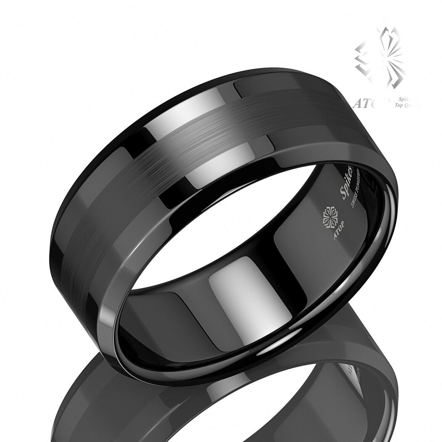 8Mm ATOP Brushed Center black Tungsten Carbide ring Wedding Band Mens Jewelry