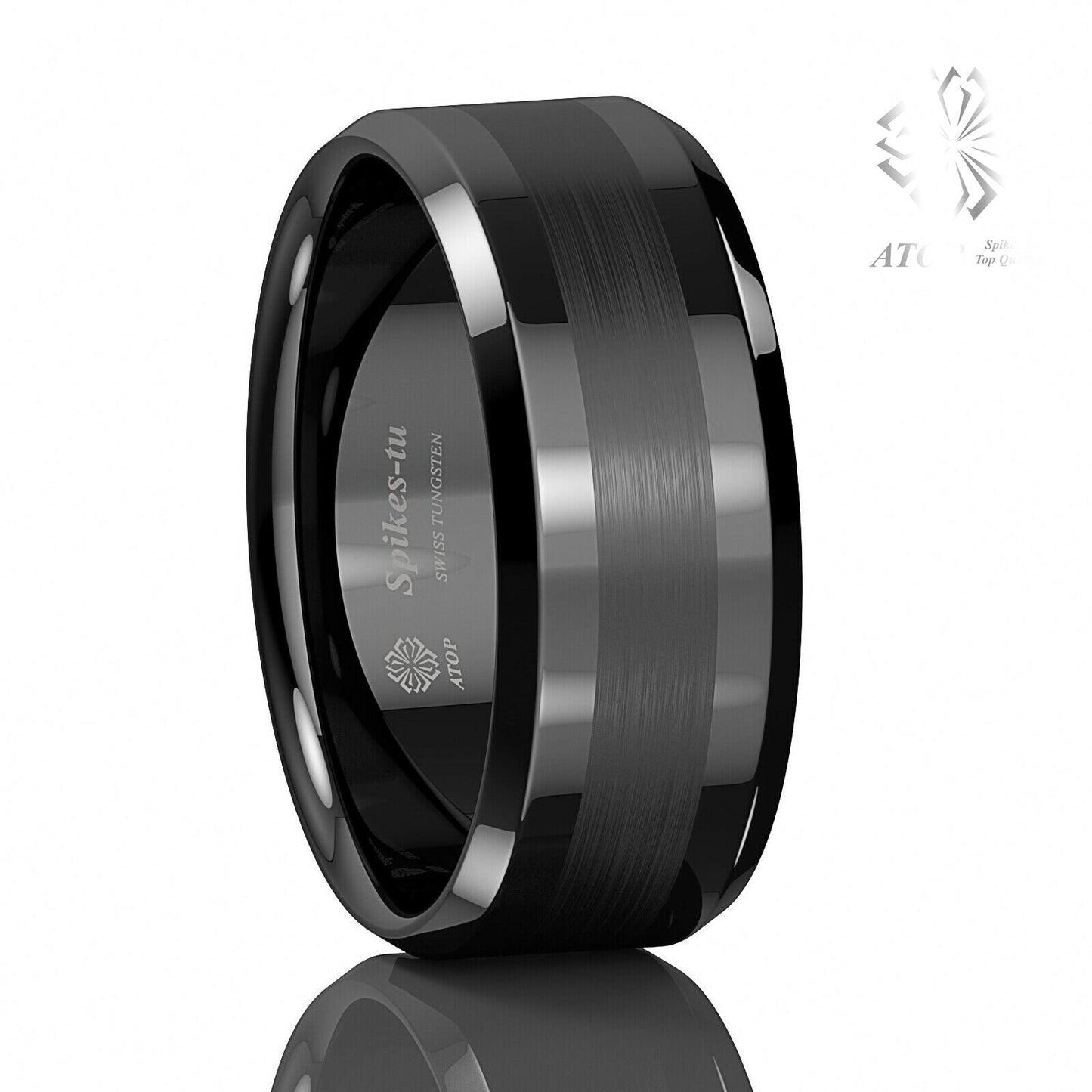 8Mm ATOP Brushed Center black Tungsten Carbide ring Wedding Band Mens Jewelry