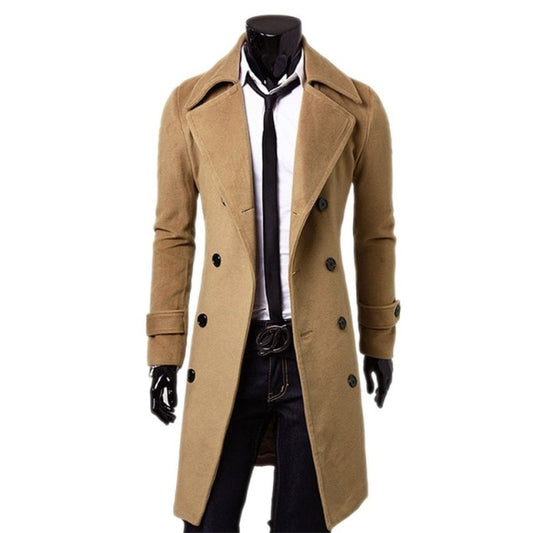 Mens Double-Breasted Long Trench Coat