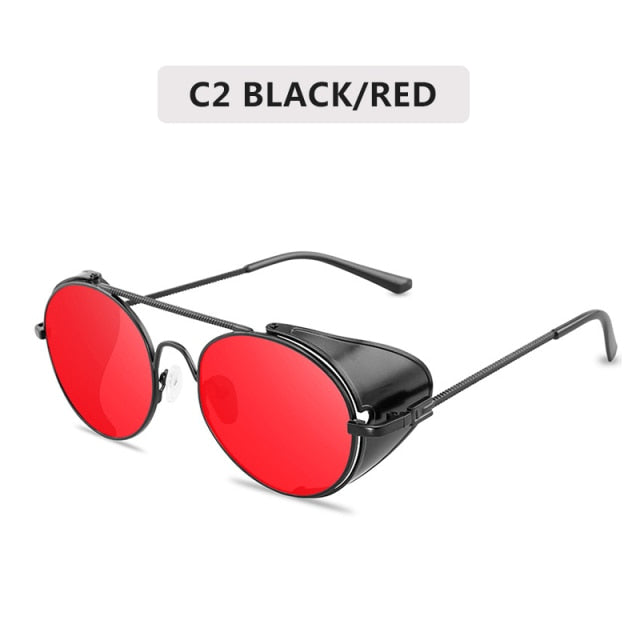 Retro gothic Steampunk Style Round Metal Frame Sunglasses Men Women luxury Brand Designer Shields Lens Sun Glasses Gafas de Sol