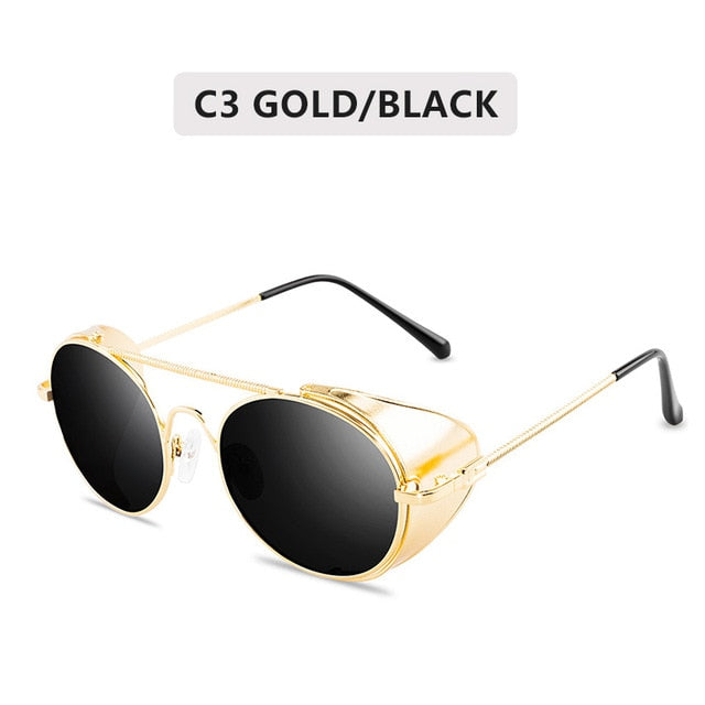 Retro gothic Steampunk Style Round Metal Frame Sunglasses Men Women luxury Brand Designer Shields Lens Sun Glasses Gafas de Sol