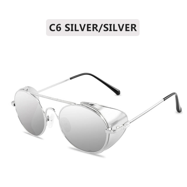 Retro gothic Steampunk Style Round Metal Frame Sunglasses Men Women luxury Brand Designer Shields Lens Sun Glasses Gafas de Sol