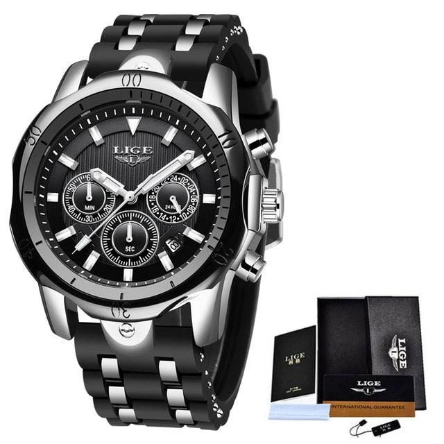 Lige Black ANd Gold Mens Waterproof Watch