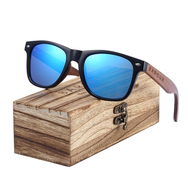 BARCUR Black Walnut  Polarized Sunglasses With Wood Box