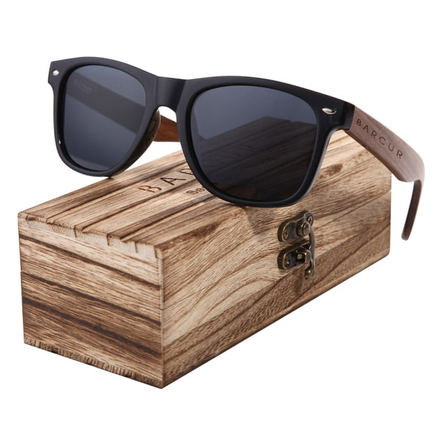 BARCUR Black Walnut  Polarized Sunglasses With Wood Box