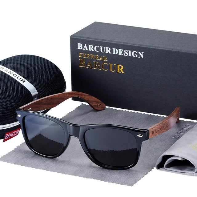 BARCUR Black Walnut  Polarized Sunglasses With Wood Box