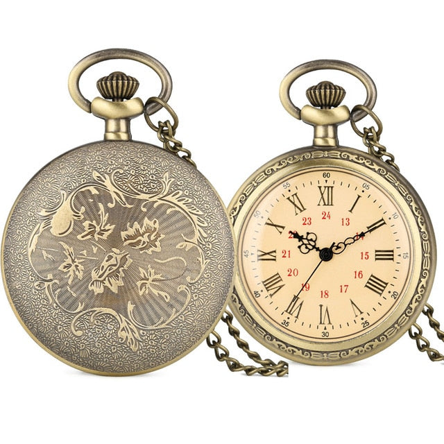 Bronze Roman Numerals Display Quartz Pocket Watch