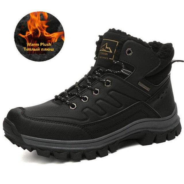 Brand Winter Men Snow Boots Warm Plush Men's Boots Waterproof Leather Ankle Boots Outdoor Non-slip Men's Hiking Boots Sneakers