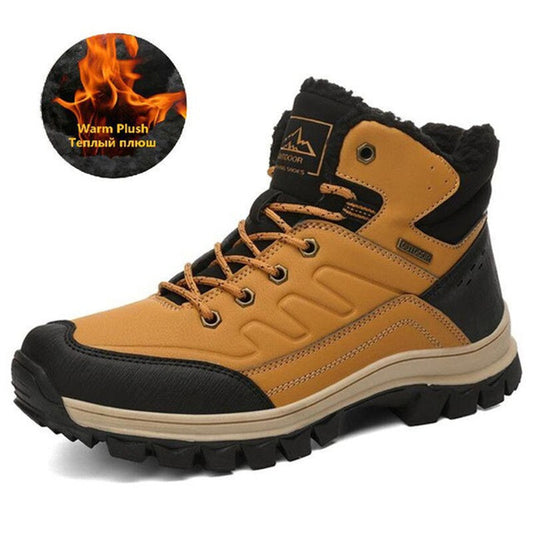 Brand Winter Men Snow Boots Warm Plush Men's Boots Waterproof Leather Ankle Boots Outdoor Non-slip Men's Hiking Boots Sneakers