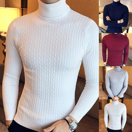 Casual Men Winter Solid Color Turtle Neck