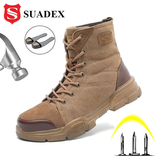 SUADEX Steel Toe Boots for Men Military Work Boots Indestructible Work Shoes Desert Combat Safety Boots Army Safety Shoes 36-48