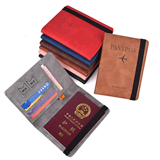 Elastic Band Leather Passport RFID Blocking Wallet