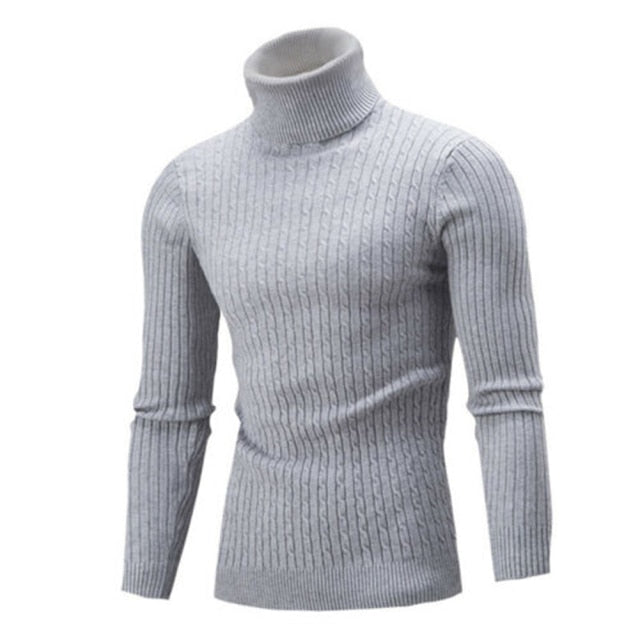 Casual Men Winter Solid Color Turtle Neck