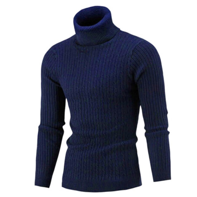 Casual Men Winter Solid Color Turtle Neck