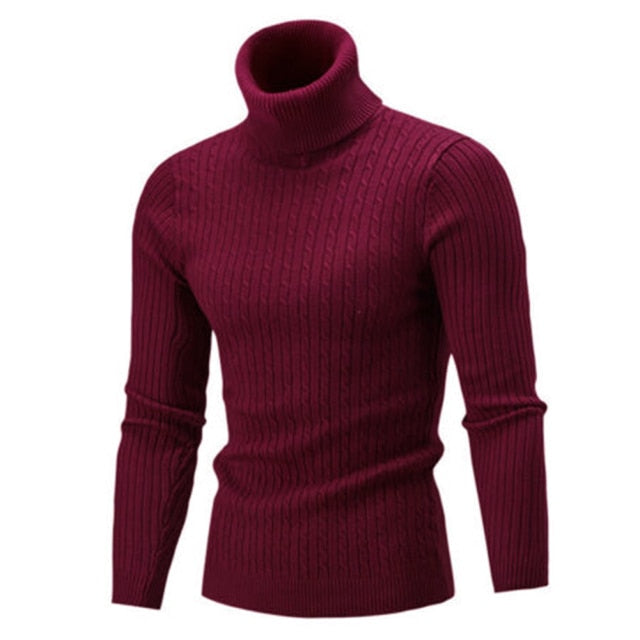 Casual Men Winter Solid Color Turtle Neck