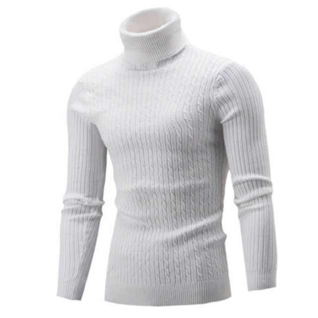 Casual Men Winter Solid Color Turtle Neck