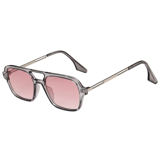 SO&EI Retro Double Bridges Women Sunglasses Fashion Pink Gradient Eyewear Trending Hollow Leopard Blue Sun Glasses Men Shades