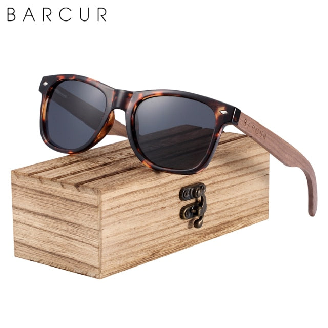 BARCUR Black Walnut  Polarized Sunglasses With Wood Box