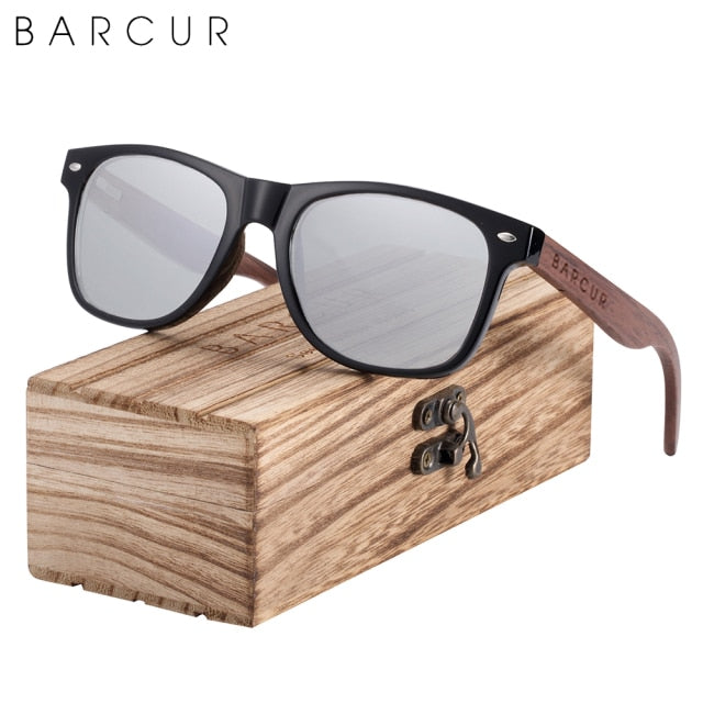 BARCUR Black Walnut  Polarized Sunglasses With Wood Box