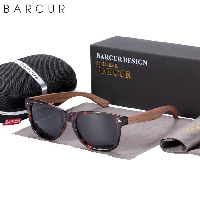 BARCUR Black Walnut  Polarized Sunglasses With Wood Box