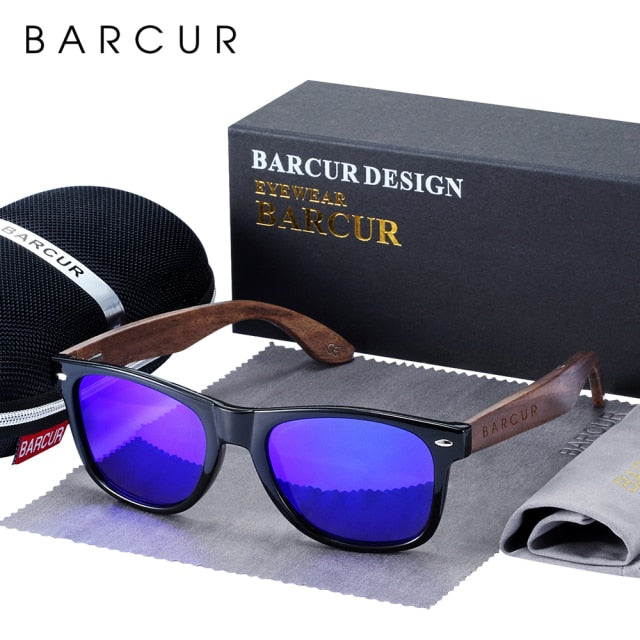 BARCUR Black Walnut  Polarized Sunglasses With Wood Box