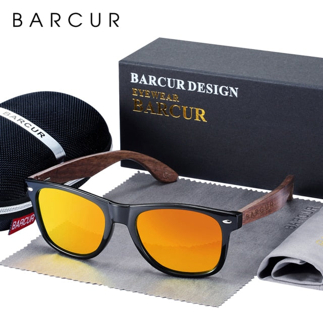 BARCUR Black Walnut  Polarized Sunglasses With Wood Box