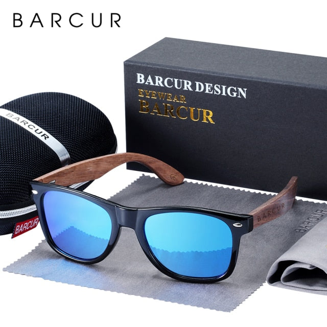 BARCUR Black Walnut  Polarized Sunglasses With Wood Box