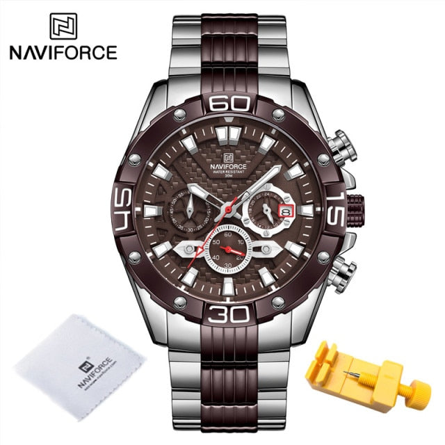 Mens NAVIFORCE  Gold Waterproof Steel Band Wristwatch