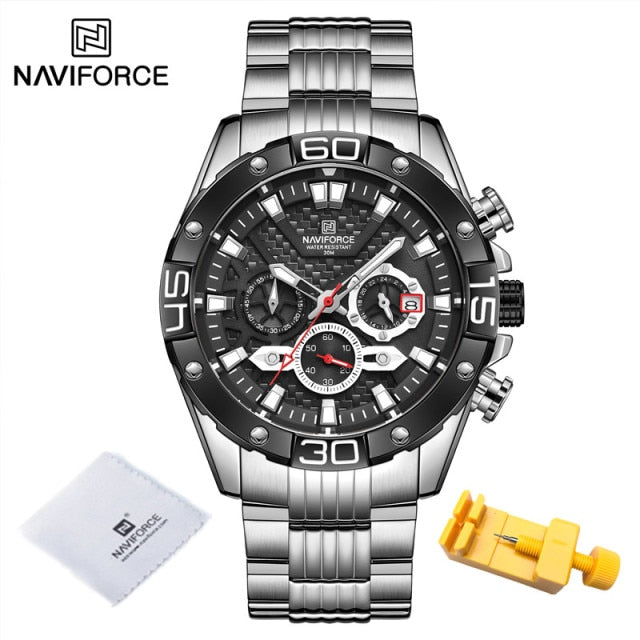 Mens NAVIFORCE  Gold Waterproof Steel Band Wristwatch