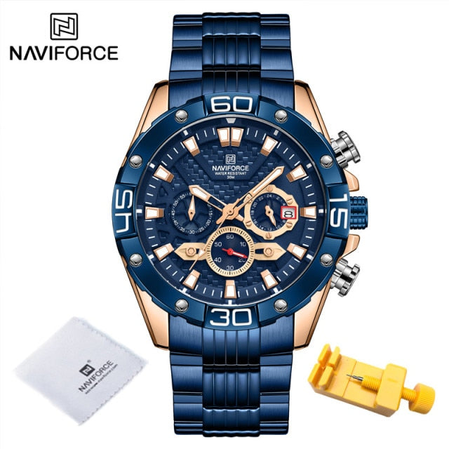 Mens NAVIFORCE  Gold Waterproof Steel Band Wristwatch