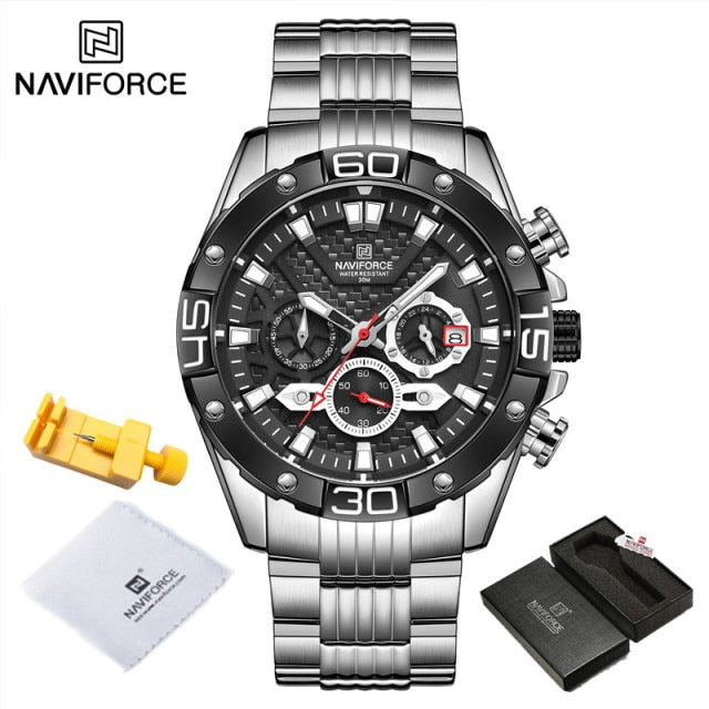 Mens NAVIFORCE  Gold Waterproof Steel Band Wristwatch