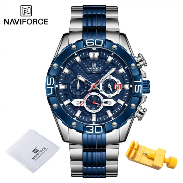 Mens NAVIFORCE  Gold Waterproof Steel Band Wristwatch