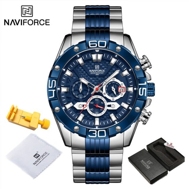 Mens NAVIFORCE  Gold Waterproof Steel Band Wristwatch