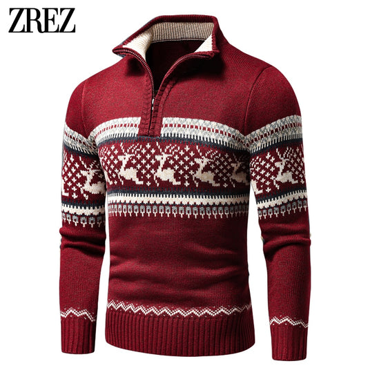 Men 2021 Autumn New Casual Jacquard Half Zip Polo Sweater Cardigan Jacket Men Winter Long Sleeve Mock Neck Sweater Pullover Men