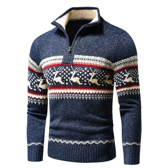 Men 2021 Autumn New Casual Jacquard Half Zip Polo Sweater Cardigan Jacket Men Winter Long Sleeve Mock Neck Sweater Pullover Men