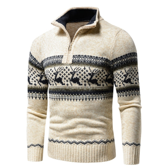 Men 2021 Autumn New Casual Jacquard Half Zip Polo Sweater Cardigan Jacket Men Winter Long Sleeve Mock Neck Sweater Pullover Men