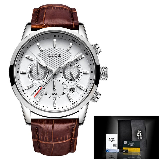 Mens LIGE  Leatherband Quartz Wristwatch