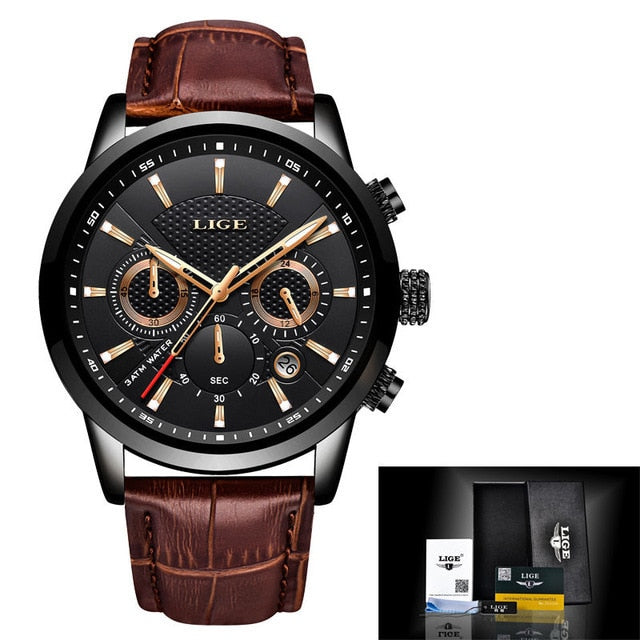 Mens LIGE  Leatherband Quartz Wristwatch