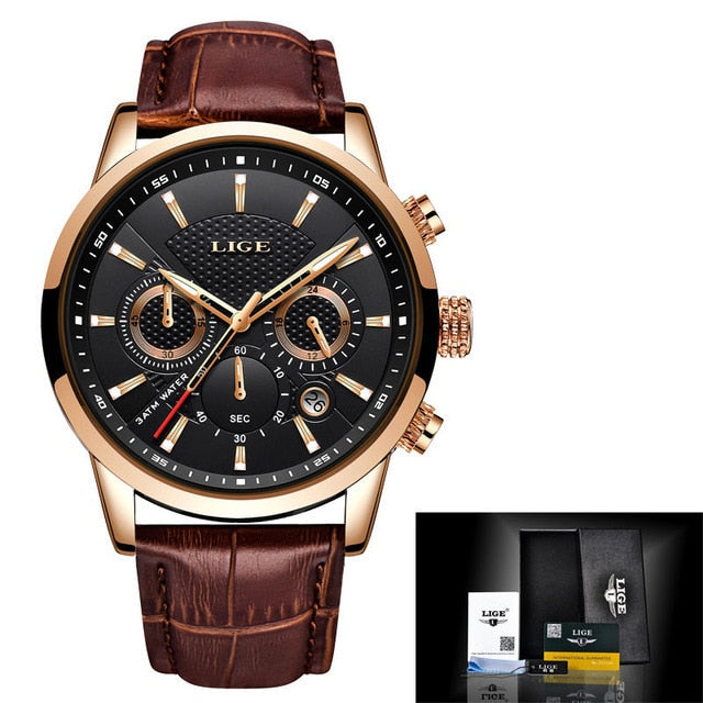 Mens LIGE  Leatherband Quartz Wristwatch