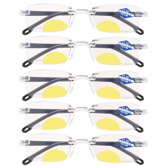 New Diamond-cut Bifocal Progressive Reading Glasses Men Blue Light Blocking Multifocal Eyewear Ultralight Rimless Eyeglasses