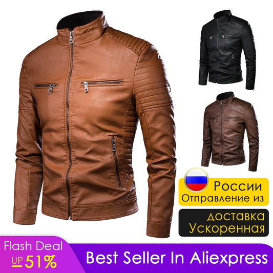 ZREZ Mens Vintage Leather Jacket